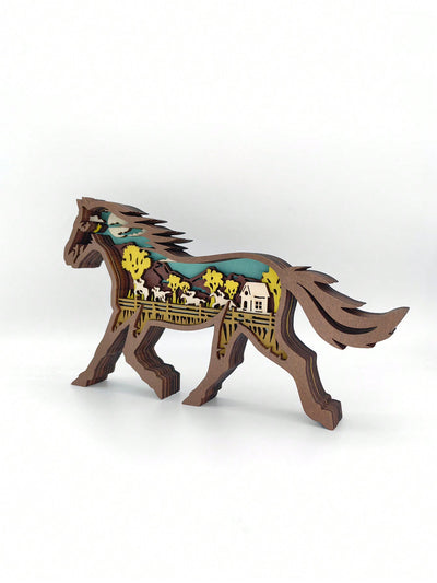 Creative Wooden Carving Horse Figurine for Home and Office Decor