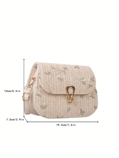 Spring & Summer Grass Braided Bag: Fashionable Lace Flowers Single Shoulder Saddle Bag