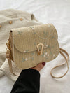 Spring & Summer Grass Braided Bag: Fashionable Lace Flowers Single Shoulder Saddle Bag