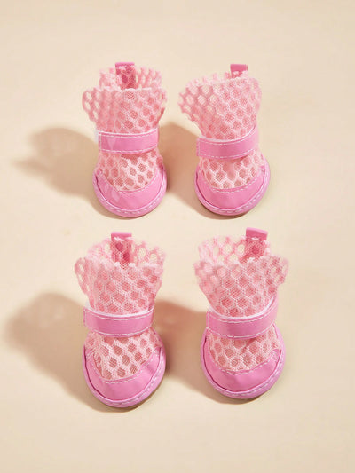 Comfy and Stylish 4PCs Breathable PU Mesh Pet Shoes for Small and Medium Dogs