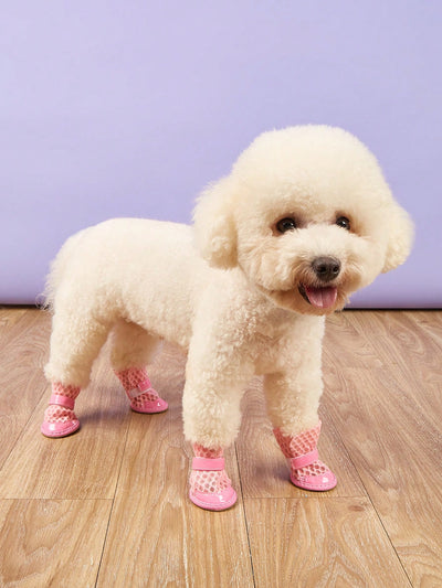 Comfy and Stylish 4PCs Breathable PU Mesh Pet Shoes for Small and Medium Dogs