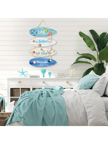 Coastal Bliss: 4-Piece Beach Bathroom Decor Set with Inspirational Quotes
