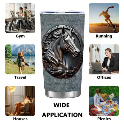 Stylish and Functional Horse-Themed 20oz Leak-Proof Stainless Tumbler - Ideal for Equestrian Enthusiasts!