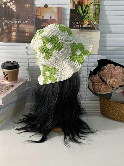 Chic Handmade Knitted Flower Bucket Hat: A Sweet Fashion Statement for Spring and Summer