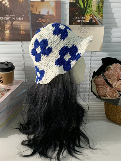 Chic Handmade Knitted Flower Bucket Hat: A Sweet Fashion Statement for Spring and Summer