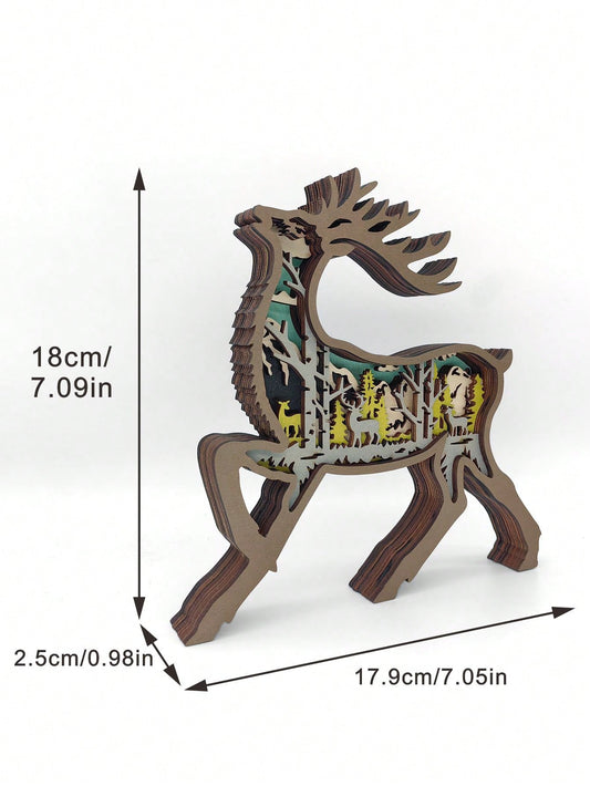 Creative Forest Animal Wooden Ornament: Non-Light-Up Reindeer for Home and Office Decor