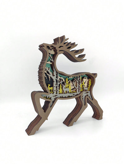 Creative Forest Animal Wooden Ornament: Non-Light-Up Reindeer for Home and Office Decor