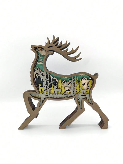 Creative Forest Animal Wooden Ornament: Non-Light-Up Reindeer for Home and Office Decor