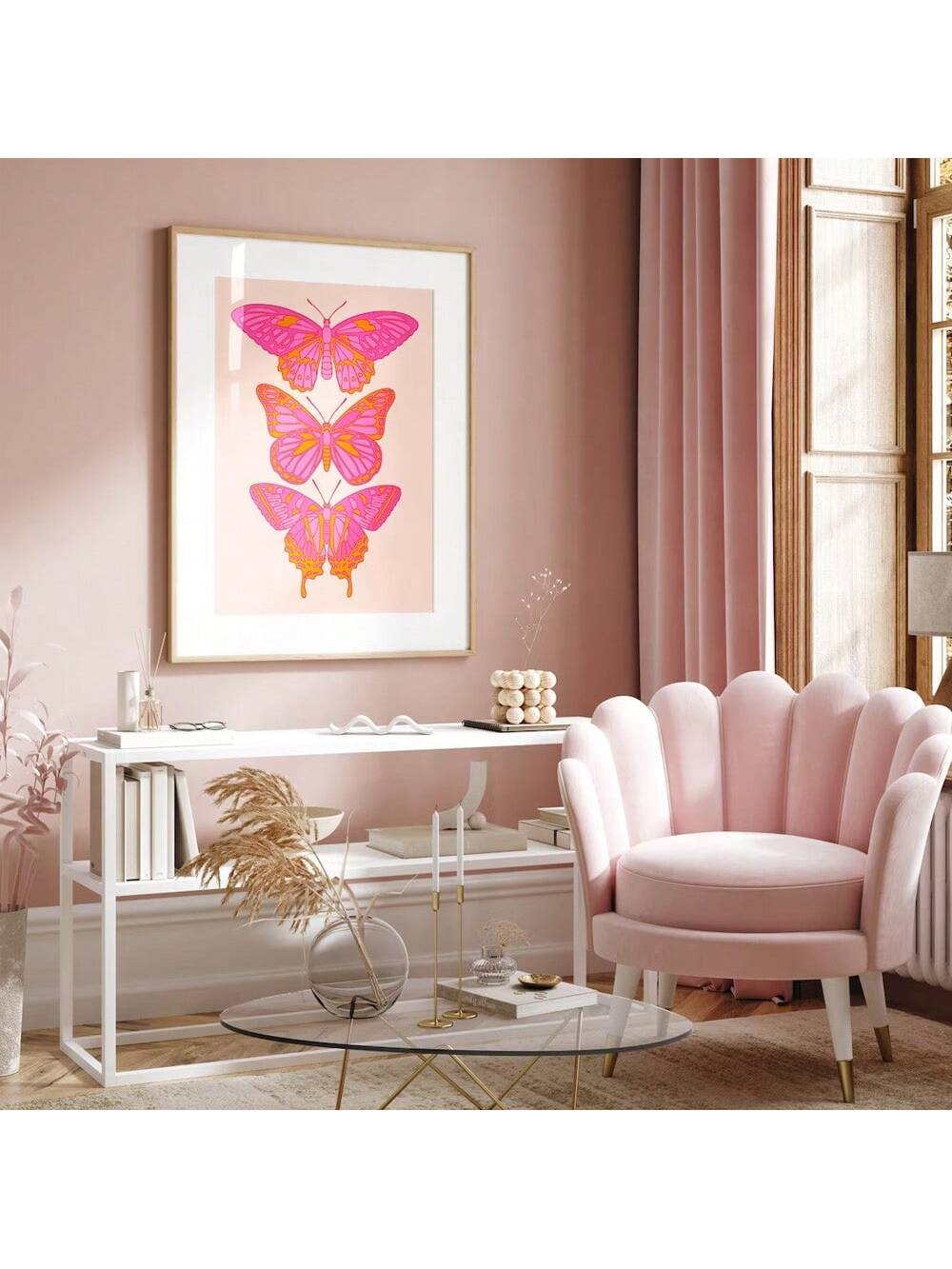 Add a splash of joy to any room with this Vibrant Pink and Orange Butterfly Wall Art. Perfect for teens and those who adore maximalist charm, its lively colors and whimsical design instantly brighten up your space. This playful piece transforms plain walls into cheerful statements, making your apartment feel cute and full of personality.