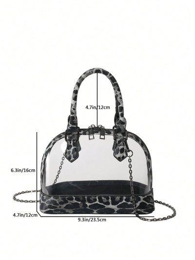 Leopard Chic: Stylish Women's Handbag with Transparent PU Material for Shopping, Dating, and Commuting