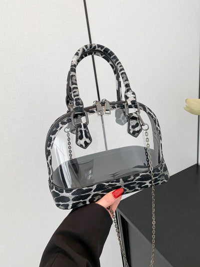 Leopard Chic: Stylish Women's Handbag with Transparent PU Material for Shopping, Dating, and Commuting