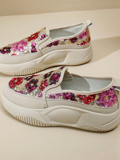 Shimmer and Shine: Floral Slip-On Sports Casual Shoes for Fashion-Forward Women