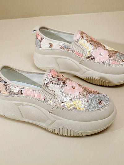 Shimmer and Shine: Floral Slip-On Sports Casual Shoes for Fashion-Forward Women