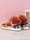 Stylish High Top Skateboarding Shoes in Red, Blue, and Gold - Coolest Street Style Trend