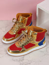 Stylish High Top Skateboarding Shoes in Red, Blue, and Gold - Coolest Street Style Trend