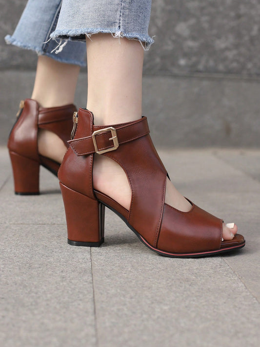 Chic and Stylish: Brown Sandals with Hollow Out Design and High Heel