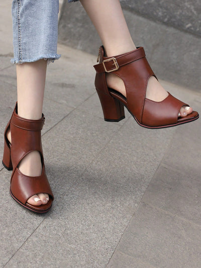 Chic and Stylish: Brown Sandals with Hollow Out Design and High Heel