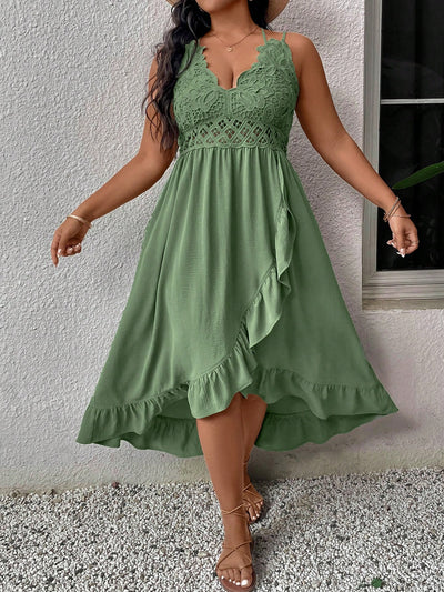 Effortless Vacation Vibes: Plus Size Ruffled Hem Spaghetti Strap Dress