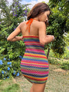 Vibrant Striped Halter Neck Dress with Tie-Back Detail - Perfect for Summer