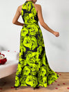 Pretty in Print: Summer Large Rose Print Halter Sleeveless Long Dress for Women