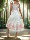 Summer Floral Charm: Hollow Embroidered Square Neck Ruffle Hem Dress