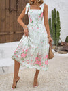 Summer Floral Charm: Hollow Embroidered Square Neck Ruffle Hem Dress