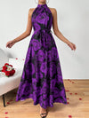 Pretty in Print: Summer Large Rose Print Halter Sleeveless Long Dress for Women