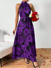 Pretty in Print: Summer Large Rose Print Halter Sleeveless Long Dress for Women