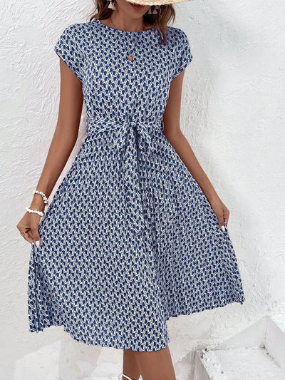 Chic and Elegant A-Line Summer Dress with Round Neck for Effortless Style