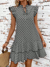 Geometric Summer Chic: Women's Tie Collar Ruffle Hem Dress