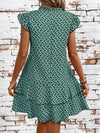 Geometric Summer Chic: Women's Tie Collar Ruffle Hem Dress