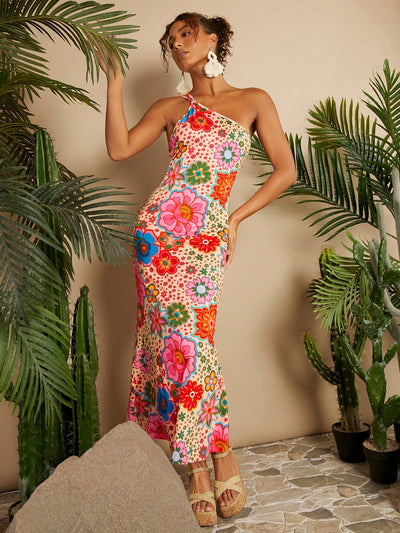 Blooming Beauty: Floral Printed Coquette Mermaid Hem Dress