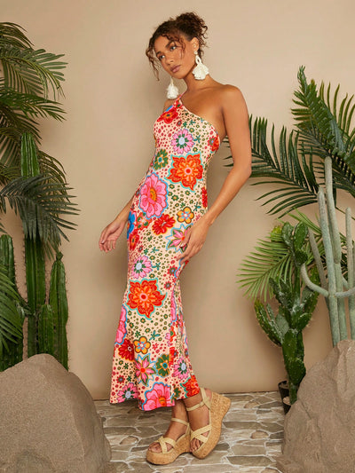 Blooming Beauty: Floral Printed Coquette Mermaid Hem Dress