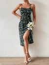 Floral Essence: Spaghetti Strap Dress with Slit Hem