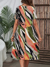 EMERY ROSE Notched Neckline Color Stripes With Sleeves Striped Print Tunic Summer Dress