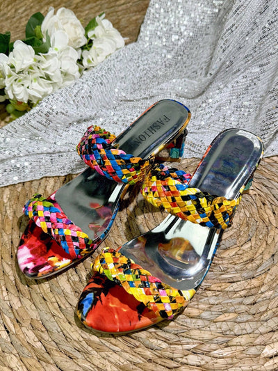 Colorful Rhinestone Chunky Heel Sandals: Fashionable & Elegant Footwear