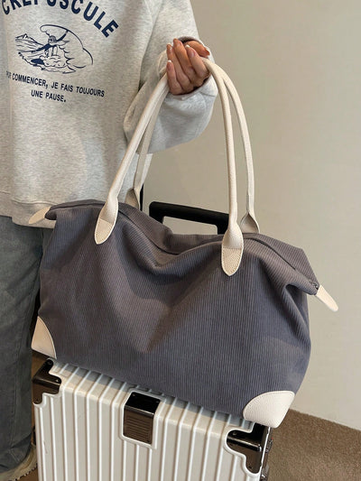 Creamy Corduroy Chic: Large Capacity Tote Bag for Women