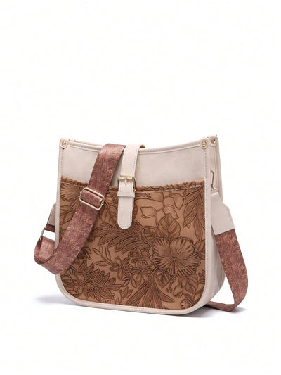 Vintage Embossed Print Large Capacity Crossbody Bag for Women - Stylish and Functional Outdoor Commuter Shoulder Bag