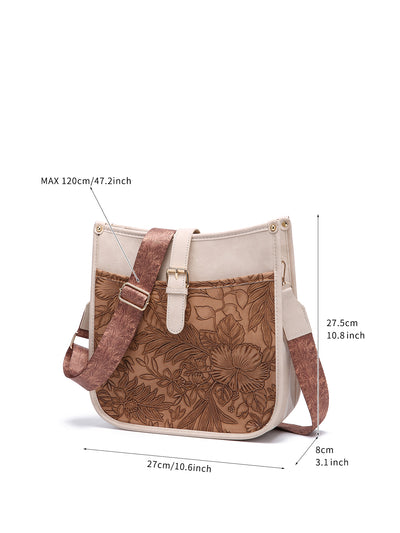 Vintage Embossed Print Large Capacity Crossbody Bag for Women - Stylish and Functional Outdoor Commuter Shoulder Bag