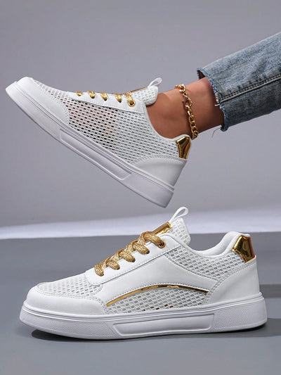 Silver Shine: Lightweight Hollow Out Sneakers for Students and Casual Sports
