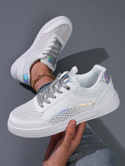 Silver Shine: Lightweight Hollow Out Sneakers for Students and Casual Sports