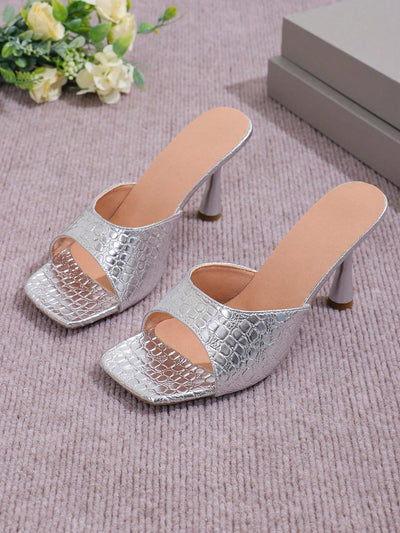 Women's Fashion French High Heels Slides: Fish Mouth Gold/Silver Leather Shoes