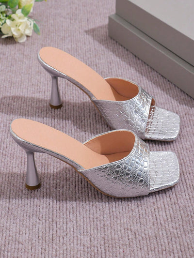 Women's Fashion French High Heels Slides: Fish Mouth Gold/Silver Leather Shoes