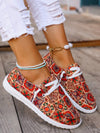 Colorful Printed Light Brown Loafers - Casual Flat Daily Slip-On Canvas for Women