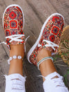 Colorful Printed Light Brown Loafers - Casual Flat Daily Slip-On Canvas for Women