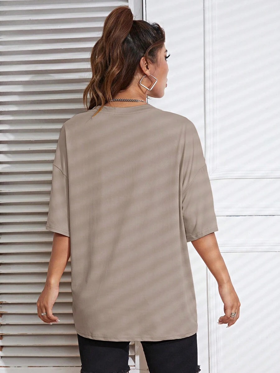 Image 9 - strap detail of Summer Floral Print Drop Shoulder T-Shirt for Women - Casual Round Neck Style