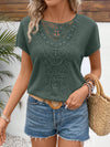 Mint Green Lace Patchwork Batwing Waffle Fabric Short Sleeve T-Shirt