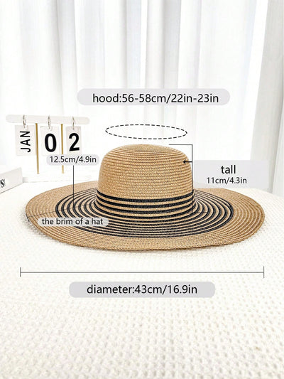 Summer Chic: Women's Khaki Wide Brim Straw Hat and Bag Combo for Beach Vacay