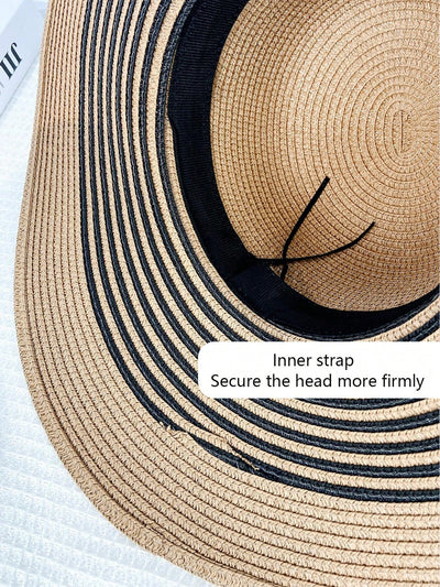 Summer Chic: Women's Khaki Wide Brim Straw Hat and Bag Combo for Beach Vacay