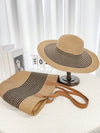 Summer Chic: Women's Khaki Wide Brim Straw Hat and Bag Combo for Beach Vacay